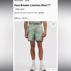 Lululemon Pace Breaker Liner-less Men's Green Gradient Athletic Shorts